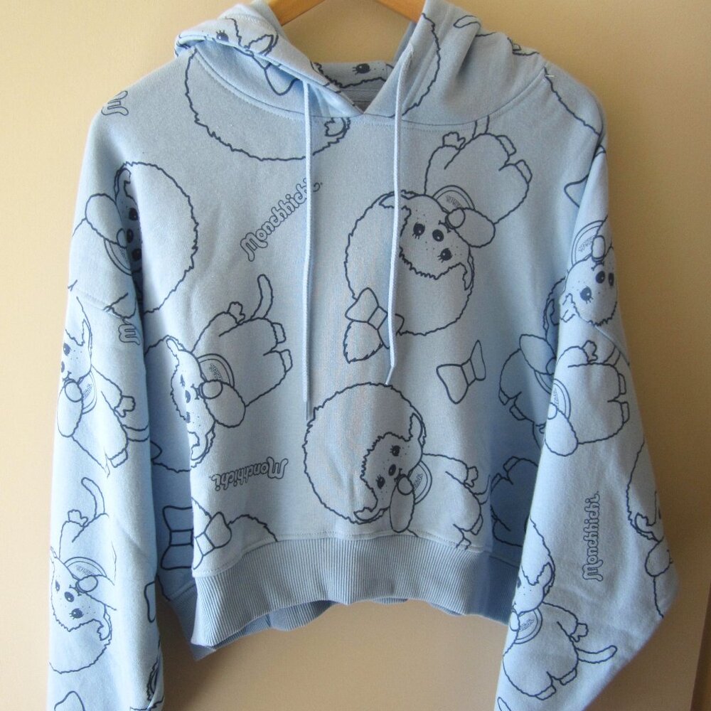 Monchhichi Blue Cropped Hooded Sweat Shirt, NEW